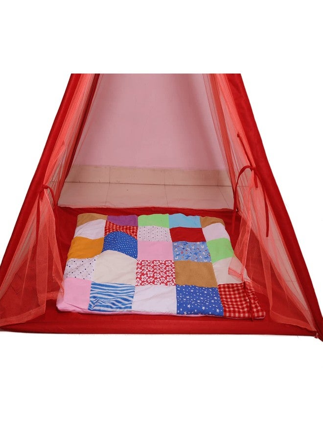 CREATIVE TEXTILES Tent house for kids Teepee Play Tent for Kids, Portable Teepee Flag House for Boys & Girls, Play House for Indoor & Outdoor with Mat (Red & Pink) - Image 3